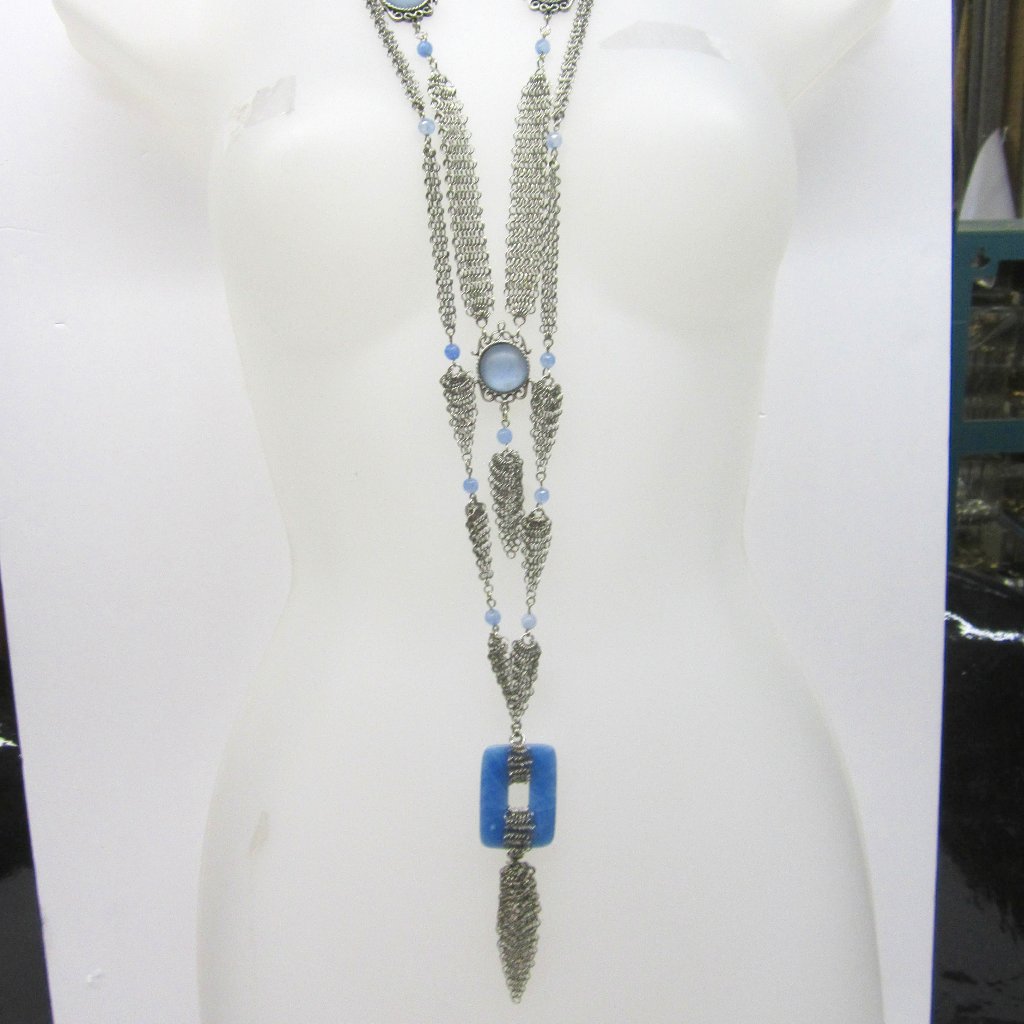 Ferrara Whiting And Davis Ring Mesh Blue Druzy Pendant